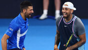 Novak Djokovic und Nick Kyrgios am Montag in Brisbane