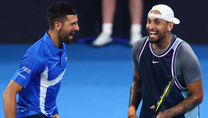 Novak Djokovic und Nick Kyrgios am Montag in Brisbane