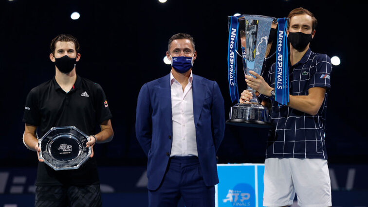 Andrea Gaudenzi with Dominic Thiem and Daniil Medvedev in London 2020