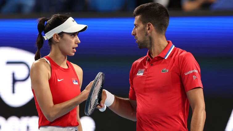 Olga Danilovic und Novak Djokovic am Sonntag in Perth