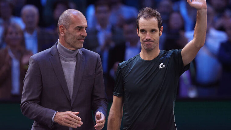 Richard Gasquet mit Cedric Pioline am Dienstagabend in Paris-Bercy