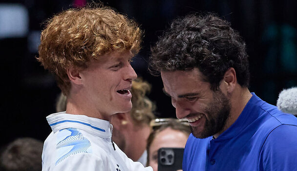 Jannik Sinner und Matteo Berrettini am Sonntag in Bologna