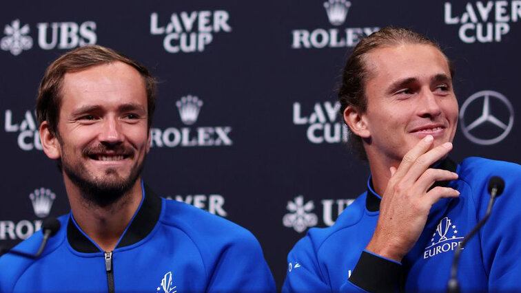 Daniil Medvedev und Alexander Zverev beim Laver Cup 2024 in Berlin